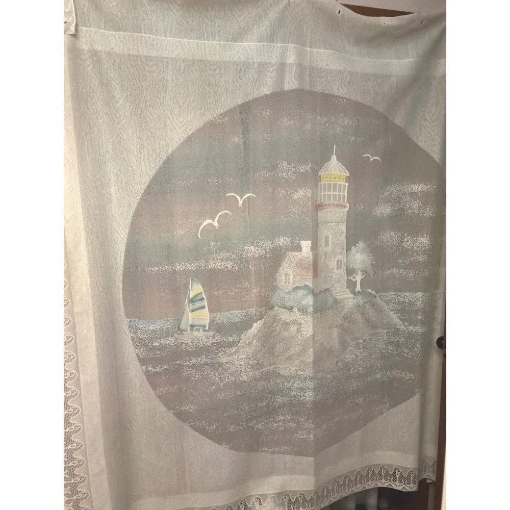 Nauticalcore Unisex Unbranded Lighthouse Lace Shower Curtain 71x73 White Multi